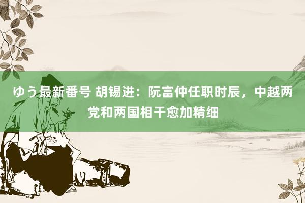 ゆう最新番号 胡锡进：阮富仲任职时辰，中越两党和两国相干愈加精细