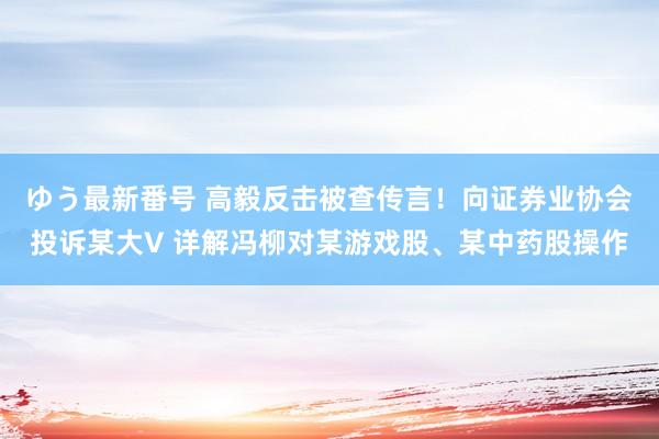 ゆう最新番号 高毅反击被查传言！向证券业协会投诉某大V 详解冯柳对某游戏股、某中药股操作