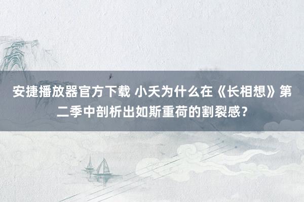 安捷播放器官方下载 小夭为什么在《长相想》第二季中剖析出如斯重荷的割裂感？