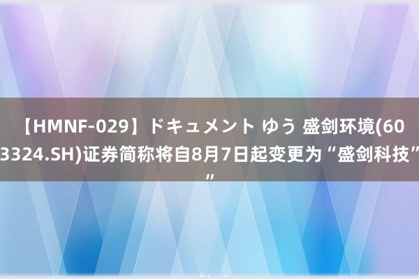 【HMNF-029】ドキュメント ゆう 盛剑环境(603324.SH)证券简称将自8月7日起变更为“盛剑科技”